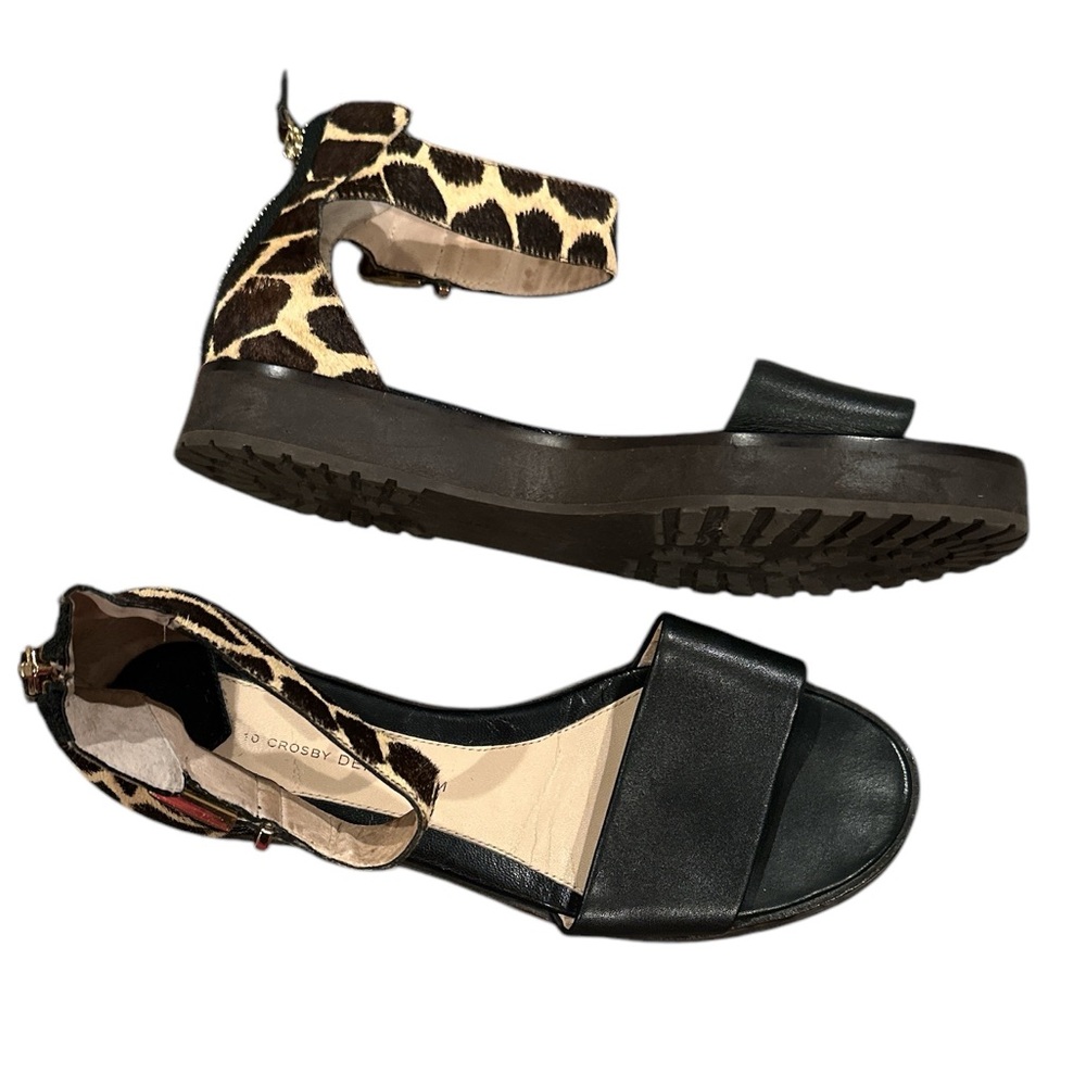10 Crosby Derek Lam animal print leather ankle strap rear zip sandal shoes 8.5